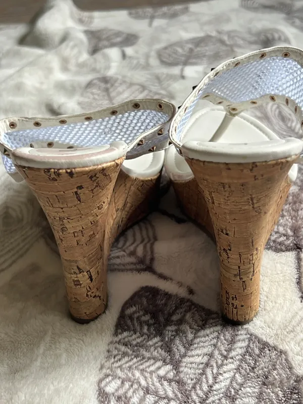 Liliana White Cork Wedge Thong Sandals with Stud Accents - Image 6