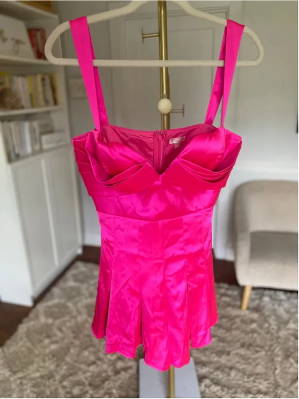 Luxxel‎ Babydoll Mini Romper Hot Pink Satin Corset Barbie Party Glam Event NWTs - Image 2