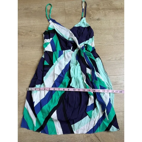 NWT Womens Olivaceous side tie mini dress geometric blue green patterned size M - Image 5
