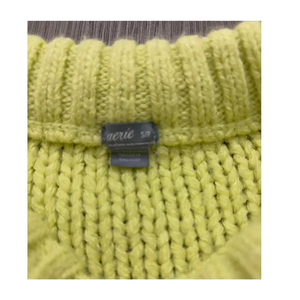 Aerie Women’s Chunky Cable Knit Sweater Small Lime Green Cozy - Image 3