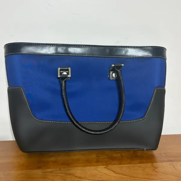 Ralph Lauren Tote Bag Royal Blue Nylon Black Trim RL Logo Top Handle Carryall - Image 3