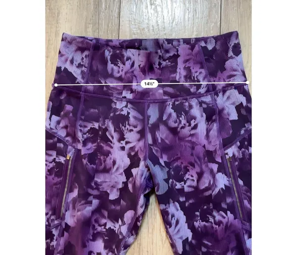 Athleta Rainier Printed Tight Purple Floral Zipper Pocket Activewear Leggings - Image 7