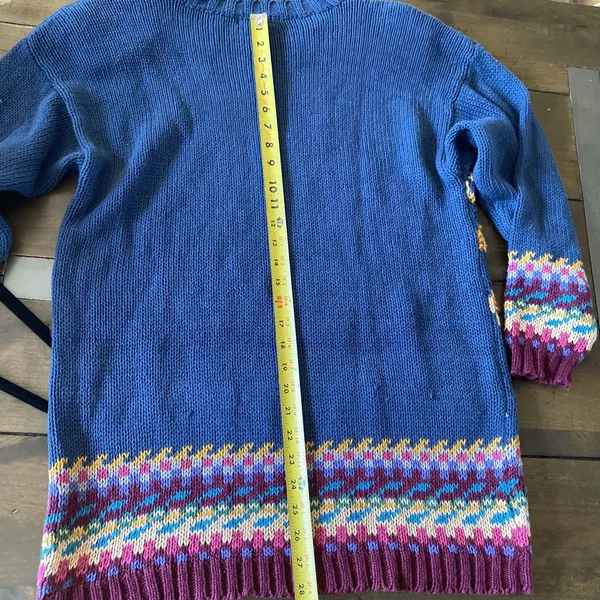 All Points Floral Knit Sweater Womens Size M Blue Vintage 90s Cotton Butter Mom - Image 10