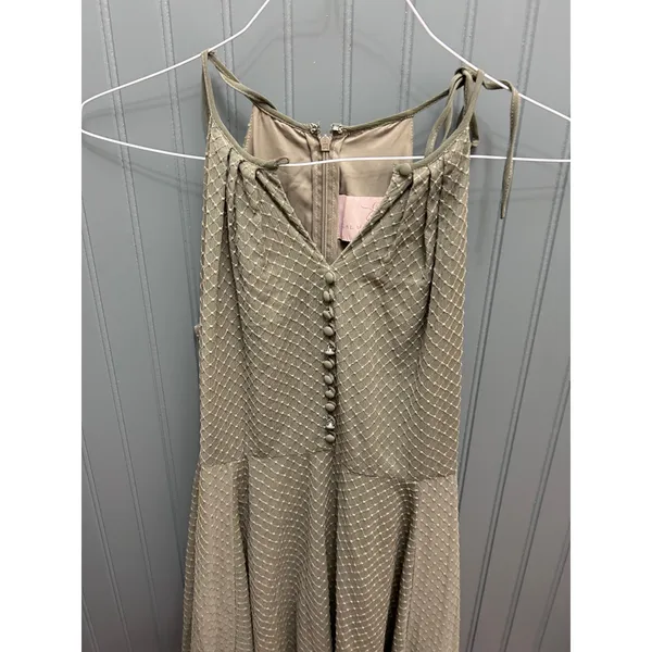 Gal Meets Glam Sage Green Lattice Swiss Dot Halter Fit & Flare Dress Size 0 - Image 2