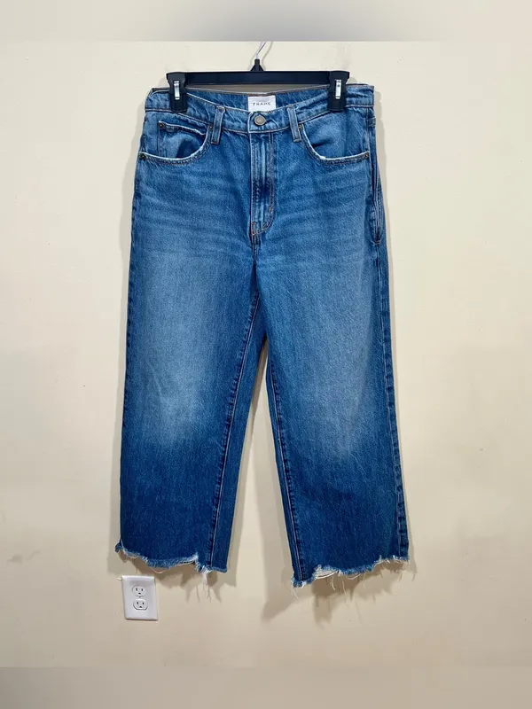 FRAME High N Tight Wide Leg Crop Distressed Hem Lomina Denim Jeans Women's 28 - Image 2
