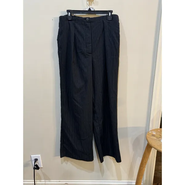 Free People Striped Pleated Wide Leg Pants Black Size Large $148 - Image 2