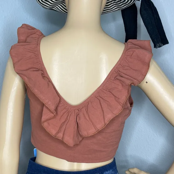 Cider NWT  Ruffle Button Up Knotted Cropped Tank Top Brown Size Small - Image 6