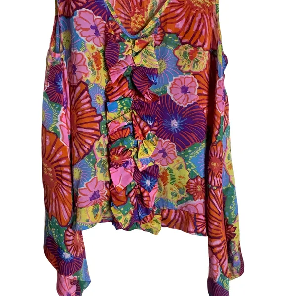 Leifsdottir anthropology Silk Floral Ruffle Sleeveless Blouse Multicolor Size‎ 4 - Image 5