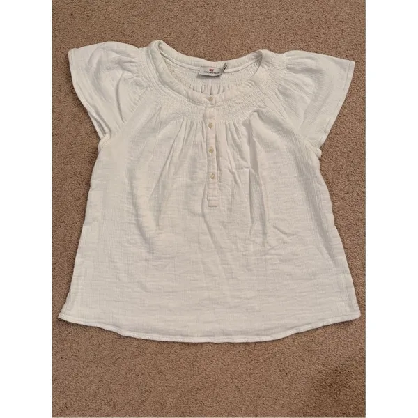 Vineyard Vines White 100% Cotton Gauze Smocked Boho Peasant Blouse‎ Top Medium - Image 2