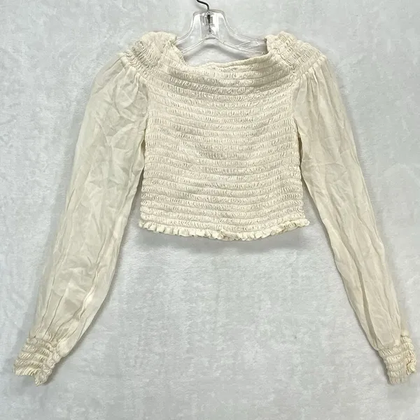 Reformation long sleeve‎ Smocked crop top Womens Small Y2K boho - flaw - Image 9