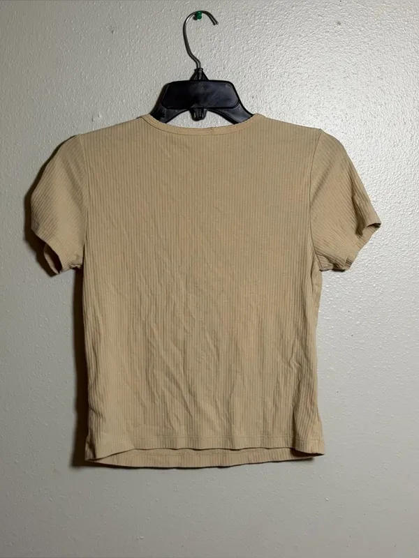 Old Navy Women‎ Minimalist Neutral Classic Ribbed Crewneck Tee Beige Tan size S - Image 5