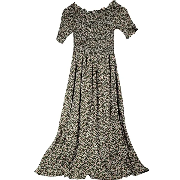 Dress Forum Smocked Floral Maxi‎ Dress Off Shoulder Ruffle Short Sleeve S NWT - Image 3