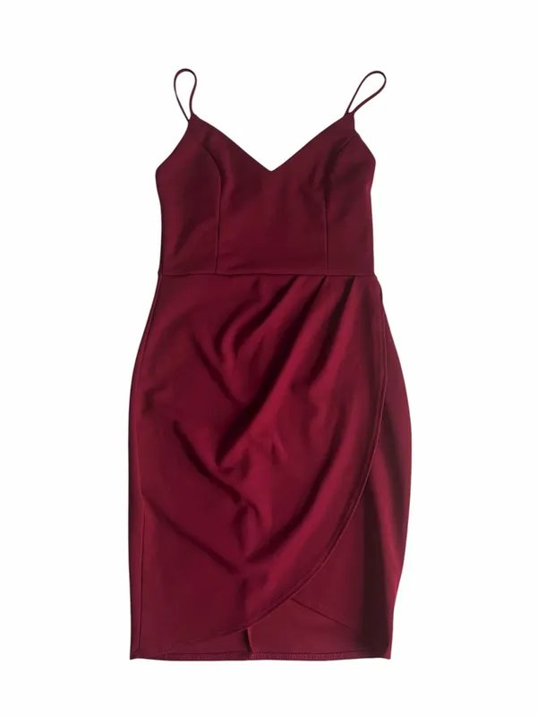 Lulus Forever Your Girl Sz S Wine Red Bodycon Mini Strappy Wrap Dress - Image 8