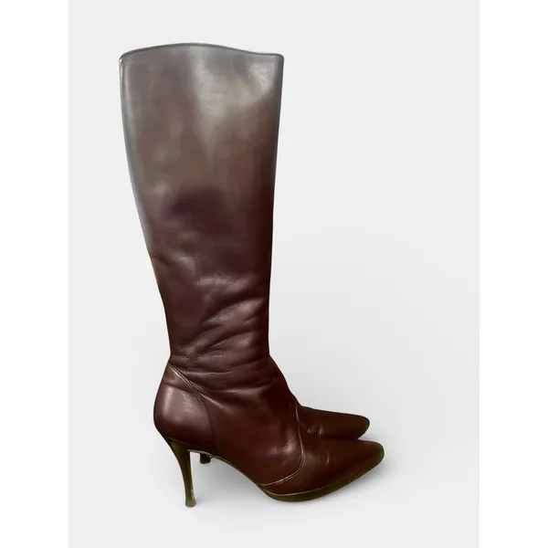 Salvatore Ferragamo Vintage Brown Leather Knee High Stiletto Boots Made Italy US 7 - Image 3