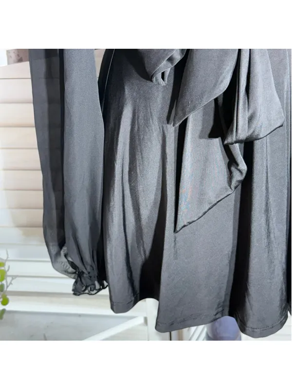 Lucy in the Sky black mini dress puff sheer sleeve plunge V cocktail homecoming - Image 11