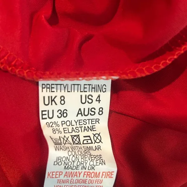 Pretty Little Thing Dress Womens 4 Red Slinky Plunge Split‎ Shift Stretch NEW - Image 10