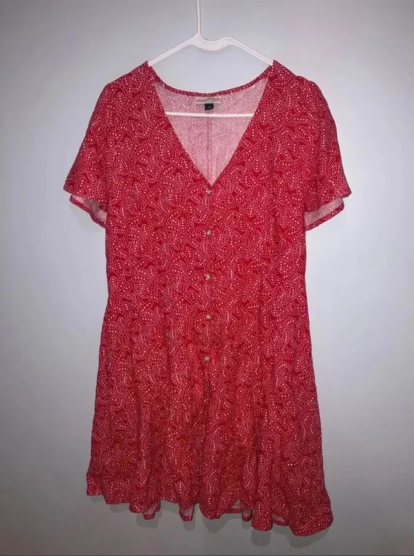 Universal Thread Medium Red Star Print Button Front Flutter Sleeve Mini Dress #1 - Image 2