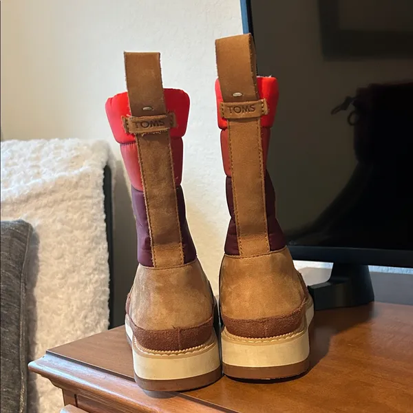 Toms Women's Suede and Quilted Colorblock Winter Boot - Tan & Red - Image 4