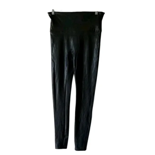SPANX Faux Leather Leggings Size L Black Tummy Shaping‎ - Image 2