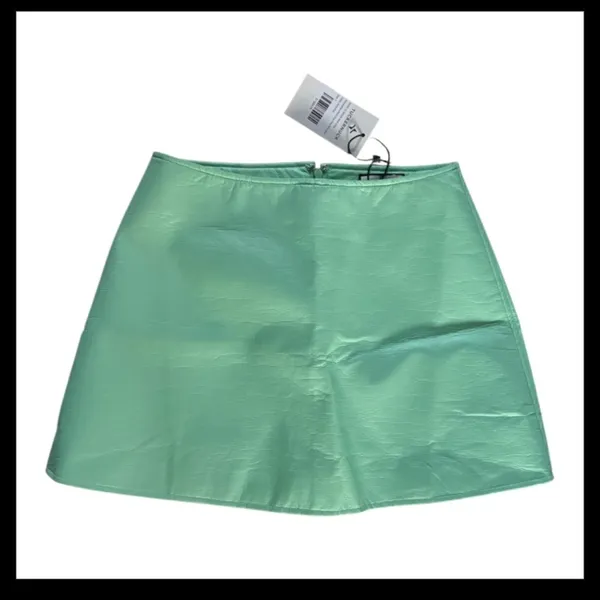 Tuckernuck Meg Mini Skirt S Mint Green Faux Leather A-Line NWT Preppy - Image 5