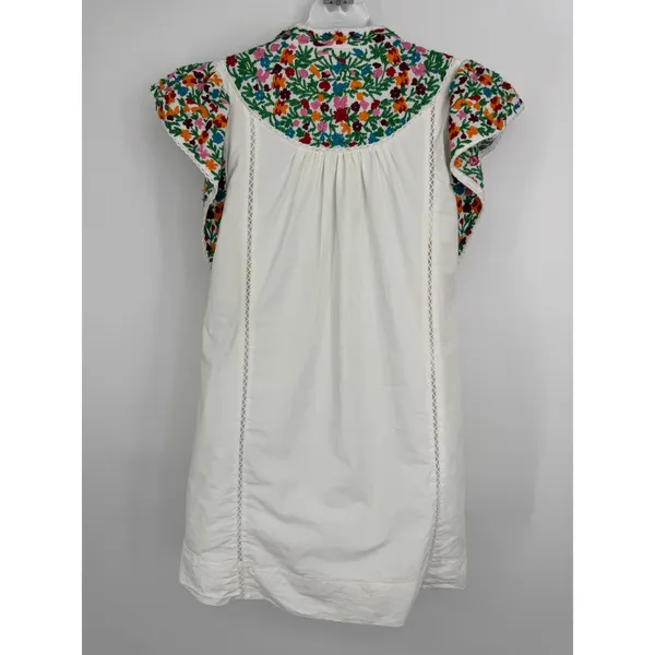 Love The Label Mini Dress Medium White Floral Embroidered Flutter Sleeve‎ Boho - Image 4