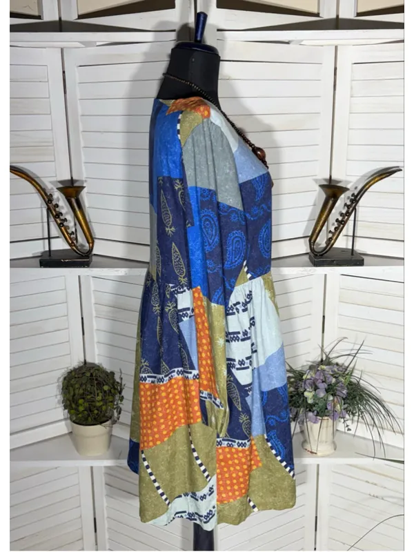 Vintage 90s boho dress patchwork hippie langenlook paisley floral 70s cottage M - Image 3