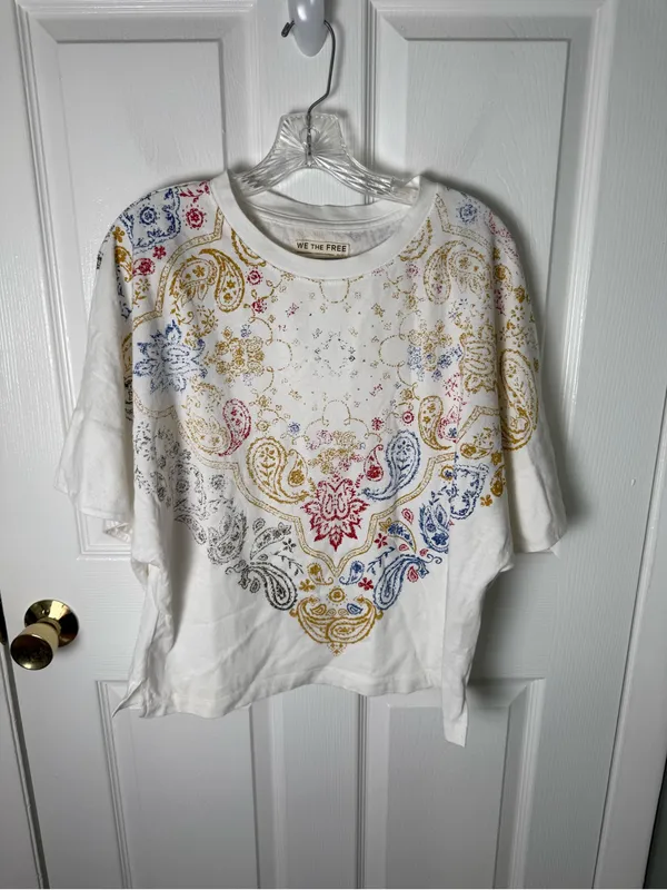 Free People We The Free Heirloom Printed Tee in Ivory XS - Image 2