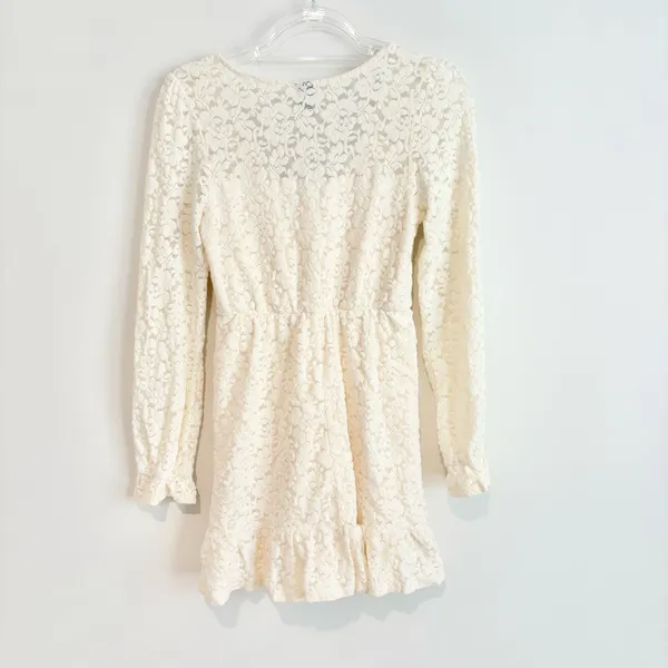 Wild Fable Dress Mini Ruffle Lace Overlay Long Sleeve V Neck‎ Ivory XS - Image 2