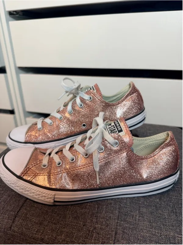 Converse Chuck Taylor All Star Low Top Pink Glitter Sneakers Jr Size 6 Women 8 - Image 3