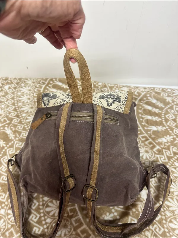 Myra Bag Teal, Brown & Cream Floral Flap Backpack - Image 3