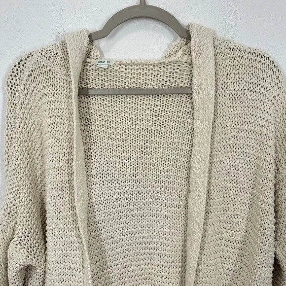 Aerie Cream Crochet Hooded Cardigan Sweater XS/S Open Front Loose Knit Beach‎ - Image 4