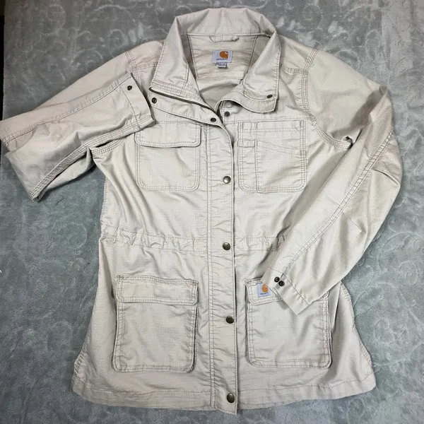 Carhartt Womens Medium Tan Ripstop Utility Field Jacket Chore Coat Beige Canvas - Image 6