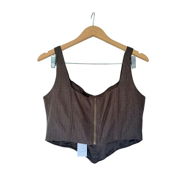 Sage The Label Brown Pinstripe Corset Crop Top Sweetheart‎ Neckline Size M NEW - Image 3