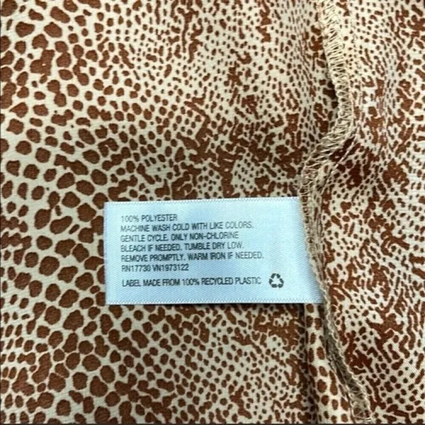 NEW a new day Animal print satin blouse top SMALL brown tan long sleeves buttons - Image 6