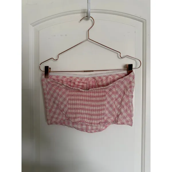 Free People Tube Top Women Small Pink Gingham Corset Strapless Smocked OB1732606 - Image 4