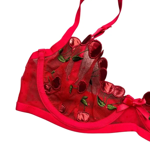 FOR LOVE & LEMONS Cerice Red Lace Cherry Lingerie Bra - Image 7