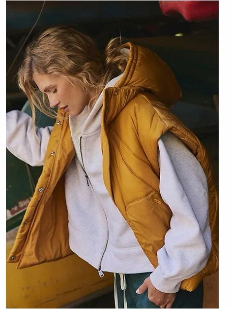 FP Free People Movement Hooded Parker Poncho Primaloft Vest Insulation Mustard - Image 3