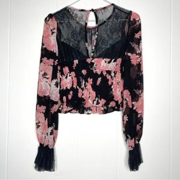 Free People Daphne Floral Lace Blouse In Midnight Combo NWT XS - Image 5