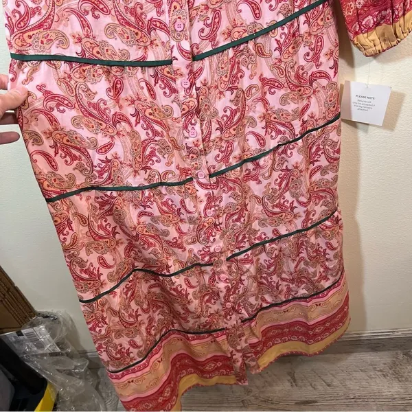 ✨ Dress Blank Printed Tiered‎ Maxi Dress Pink XS NWT NO BELT - Image 8