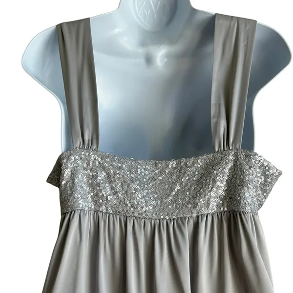New York‎ & Co Women Top 8 Silver Sequins Flowy Babydoll Dressy Glam Glitz Retro - Image 4