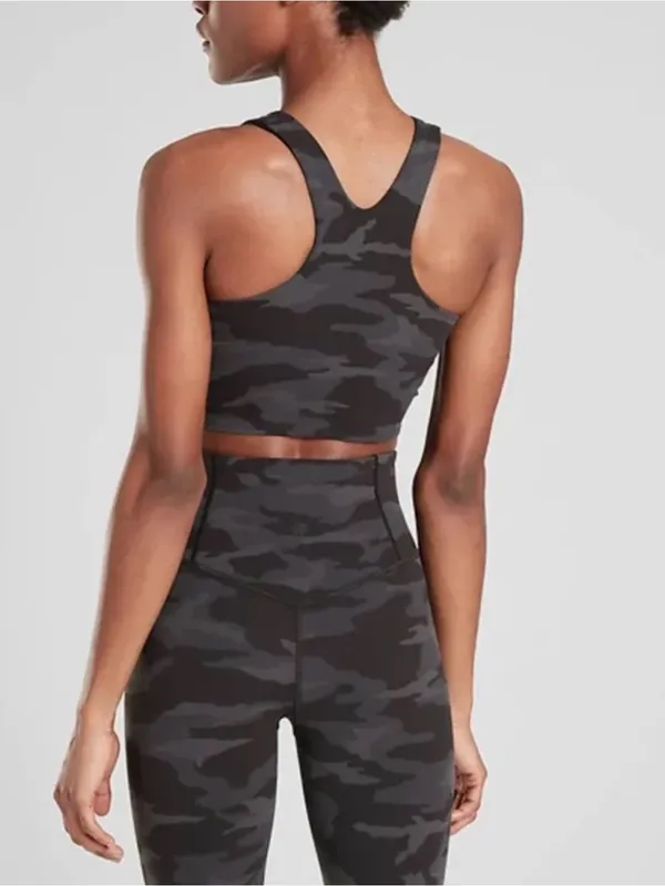 Athleta Conscious Crop Tank Top Black Gray Camo Sports Bra Powervita Small - Image 4