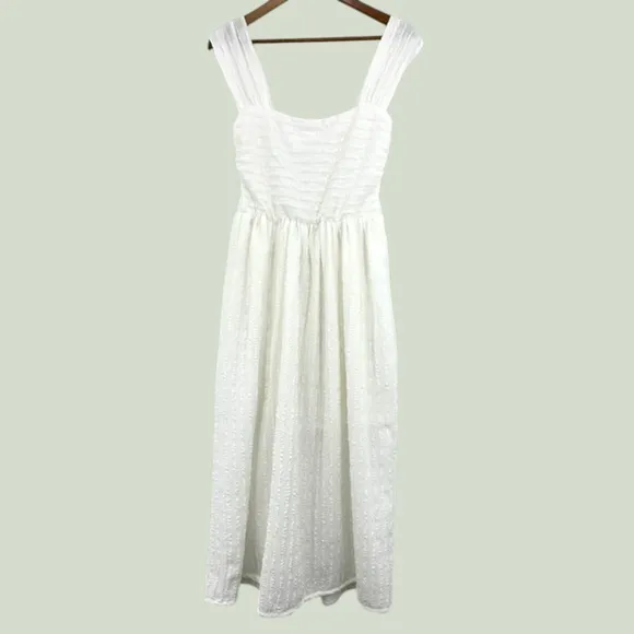 Max‎ Studio London White Midi Dress Women's L Textured Smocked Sundress Resort - Image 2