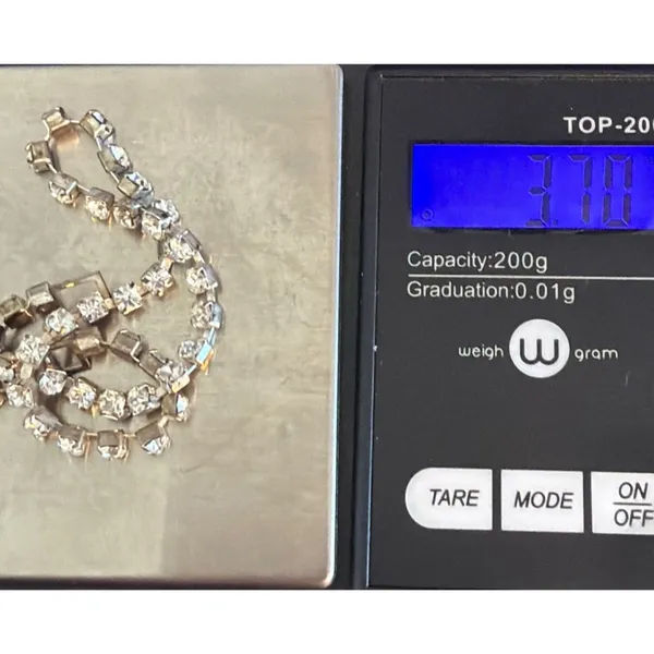 Vtg Silver Tone Tennis Bracelet Clear Rhinestones Prong Set Fold Over 8" Estate - Image 6