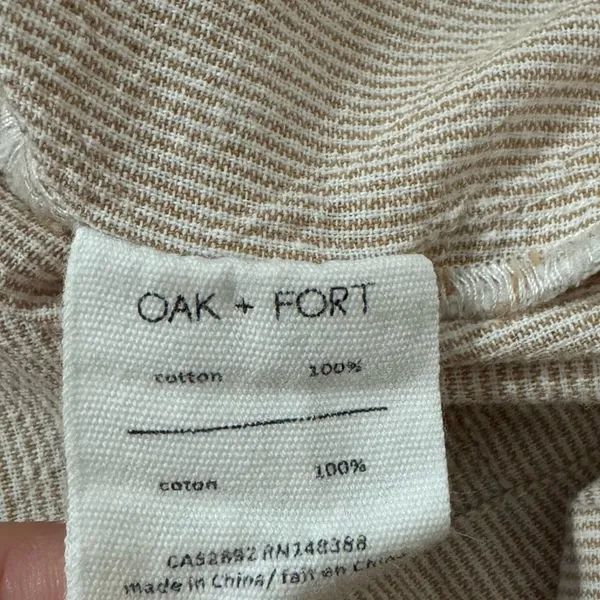 Oak‎ + Fort Lagenlook Neutral Relaxed Fit Wide Leg Striped Jumpsuit Overalls Sm - Image 10