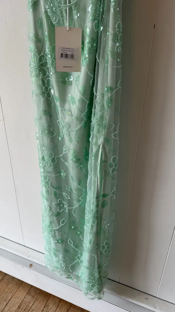 Peppermayo Cydney Beaded Maxi Dress Sage Green Size 6 NWT - Image 9