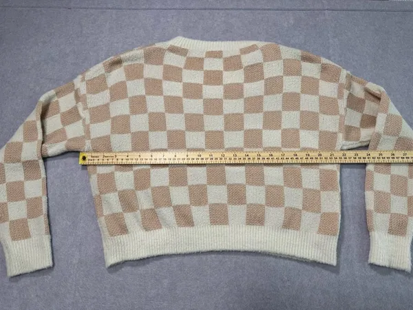Debut Checkered Sweater Size S Beige Brown Long Sleeve Crewneck - Image 2