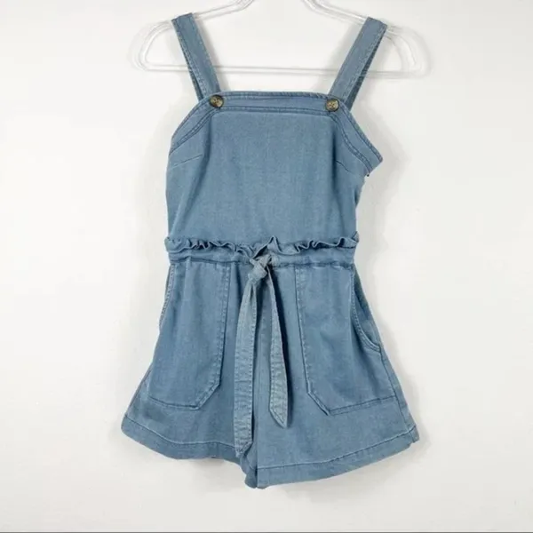 American Eagle Blue Chambray Shorts Overall Romper - Image 5