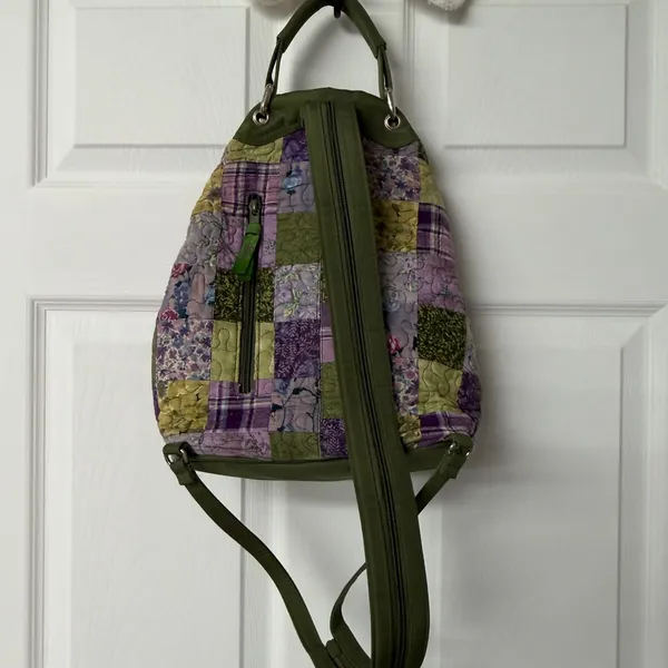 Donna Sharp Quilted Patchwork Sling Backpack Green Purple Floral Convertible Bag - Image 6