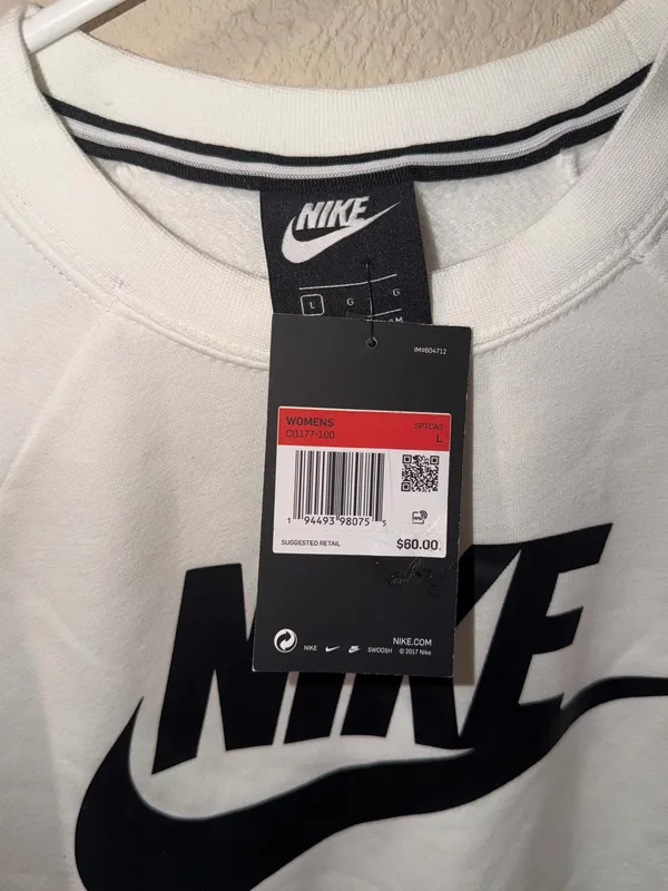 Nike Woman White Crewneck Sweatshirt with Black Logo - Image 3