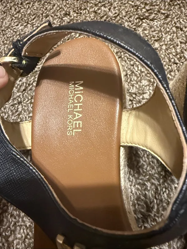 Michael Michael Kors Thong Wedge Espadrille Sandals MK Logo Black Espadrilles 7M - Image 3